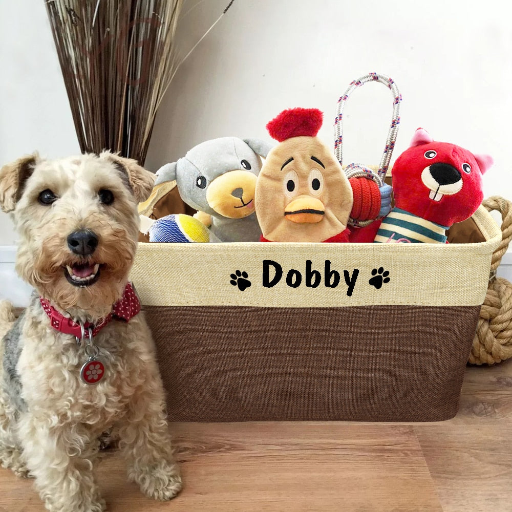 Personalized Dog Toy Basket No Smell Storage Box Free Print Name Storage Baskets For Dogs Clothes Shoes Pet Accessories With Paw