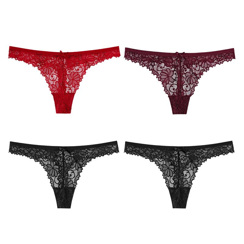 4Pcs Sexy Lace Panties Women Thong Breathable Low Waist Cotton Fashion Women&#39;s Hollow out Underwear Underpants Lingerie