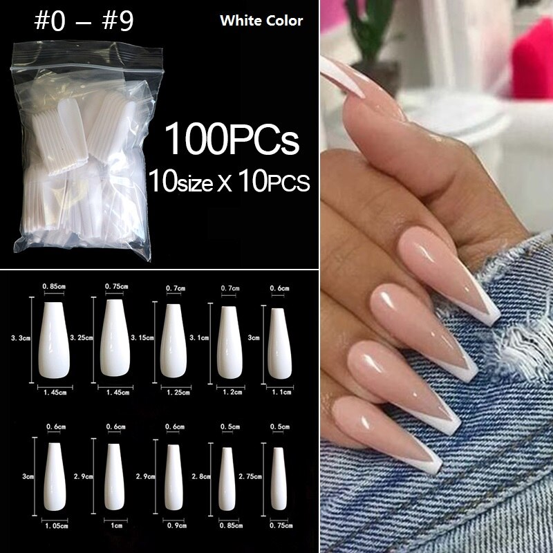 RIKONKA 100/500pcs/Bag False Ballerina Natural/Transparent Coffin Fake Nails Manicure Nails for Extension&amp;Protection Nail Art