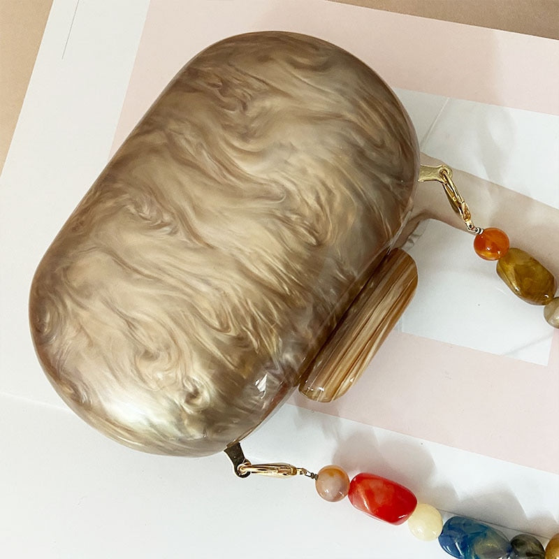 Brand Fashion Wallet Women Acrylic Bags Cute Round Luxury Marble Solid Brown Evening Handbag Wedding Vintage Casual Clutch