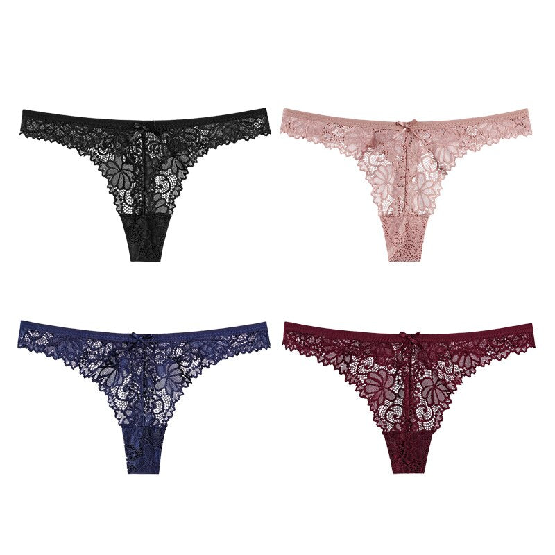 4Pcs Sexy Lace Panties Women Thong Breathable Low Waist Cotton Fashion Women&#39;s Hollow out Underwear Underpants Lingerie