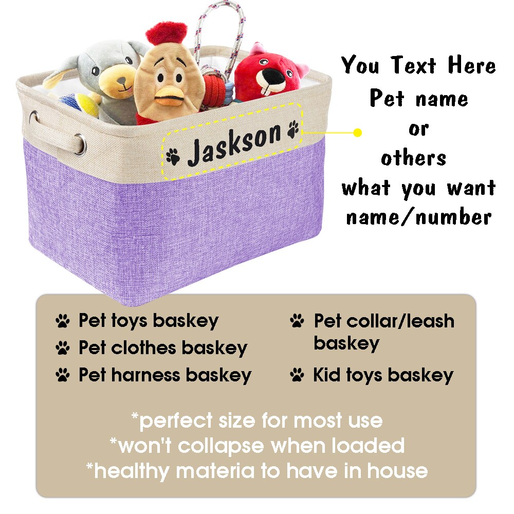 Personalized Dog Toy Basket No Smell Storage Box Free Print Name Storage Baskets For Dogs Clothes Shoes Pet Accessories With Paw