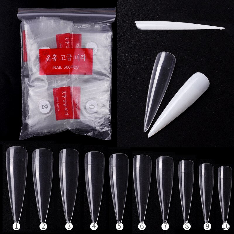 RIKONKA 100/500pcs/Bag False Ballerina Natural/Transparent Coffin Fake Nails Manicure Nails for Extension&amp;Protection Nail Art