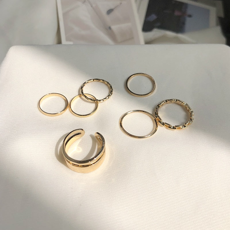 Fashion Jewelry Rings Set Hot Selling Metal Alloy Hollow Round Opening Women Finger Ring For Girl Lady Party Wedding Gifts