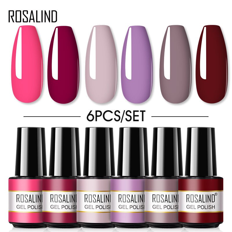 ROSALIND Gel Nail Polish Set 4PCS/6PCS Nail Kit Set Glitter vernis Semi Permanent  Base Top Coat  UV LED Nail Art Gel Polish Set