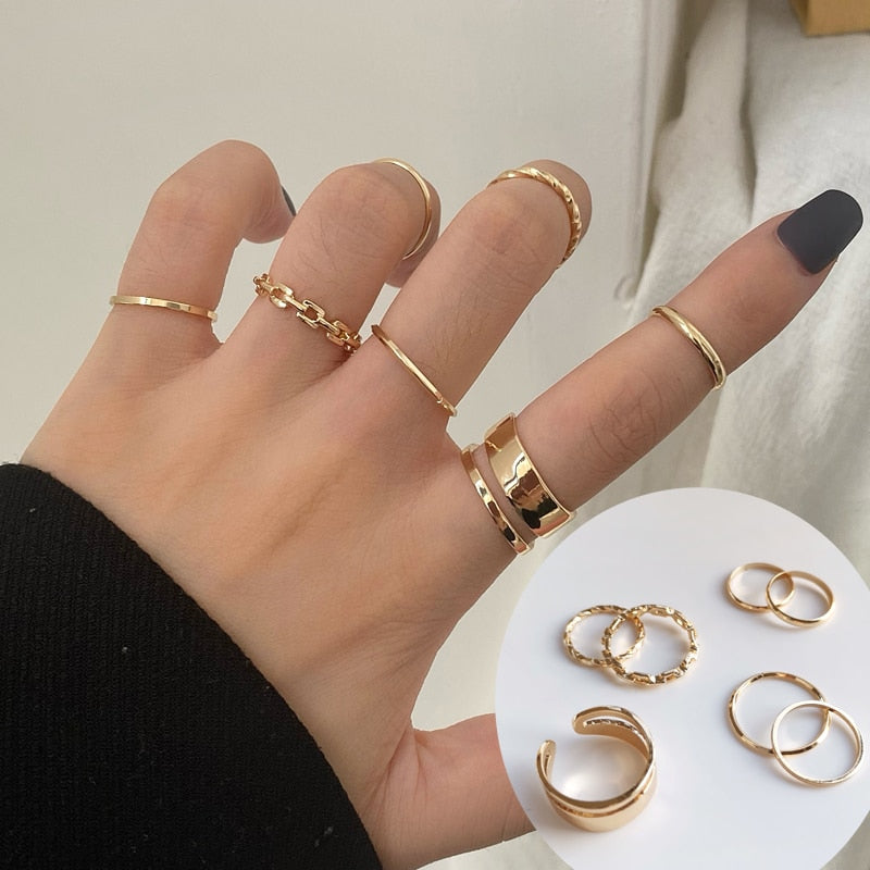 Fashion Jewelry Rings Set Hot Selling Metal Alloy Hollow Round Opening Women Finger Ring For Girl Lady Party Wedding Gifts