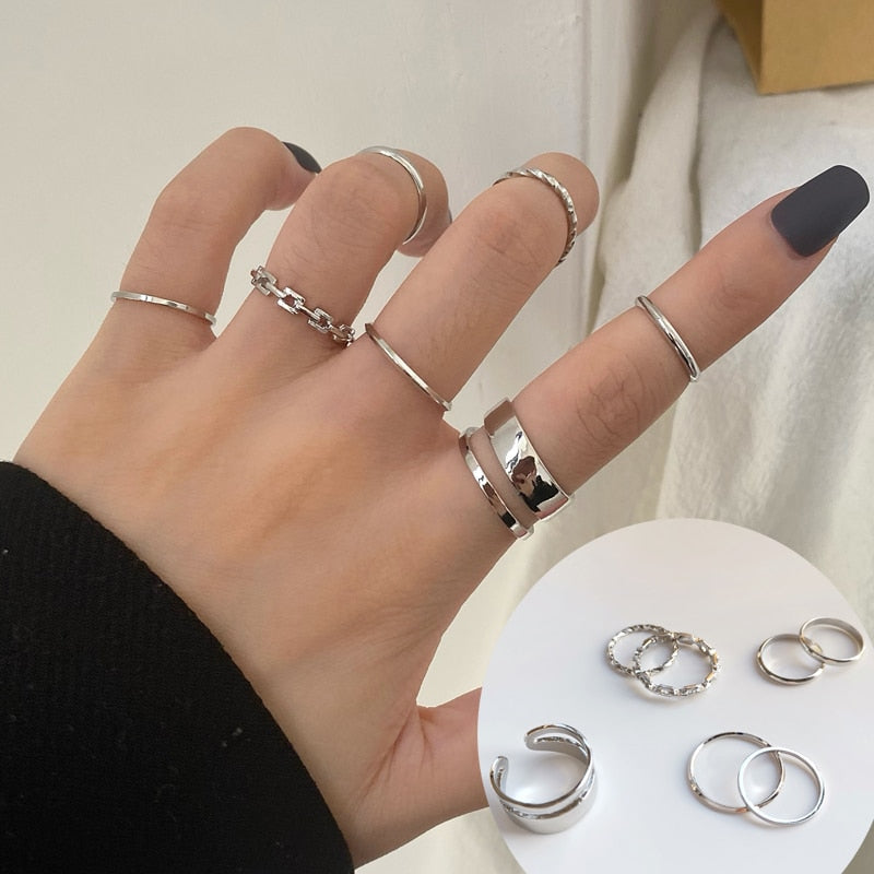 Fashion Jewelry Rings Set Hot Selling Metal Alloy Hollow Round Opening Women Finger Ring For Girl Lady Party Wedding Gifts