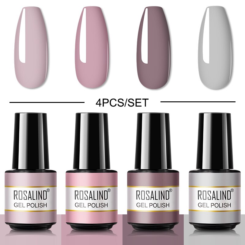 ROSALIND Gel Nail Polish Set 4PCS/6PCS Nail Kit Set Glitter vernis Semi Permanent  Base Top Coat  UV LED Nail Art Gel Polish Set