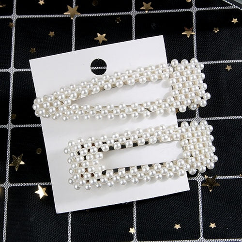 5Pcs/Set Fashion Pearl Hair Clip Snap Button Hair Pins for Women Sweet Pearl Hairpin Hair Clips Jewelry Lady Barrette Stick