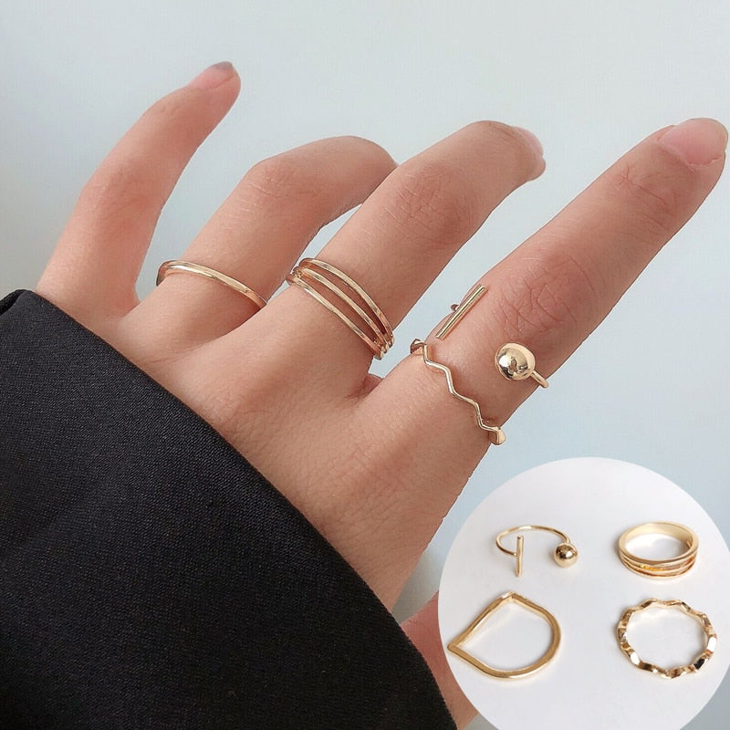 Fashion Jewelry Rings Set Hot Selling Metal Alloy Hollow Round Opening Women Finger Ring For Girl Lady Party Wedding Gifts