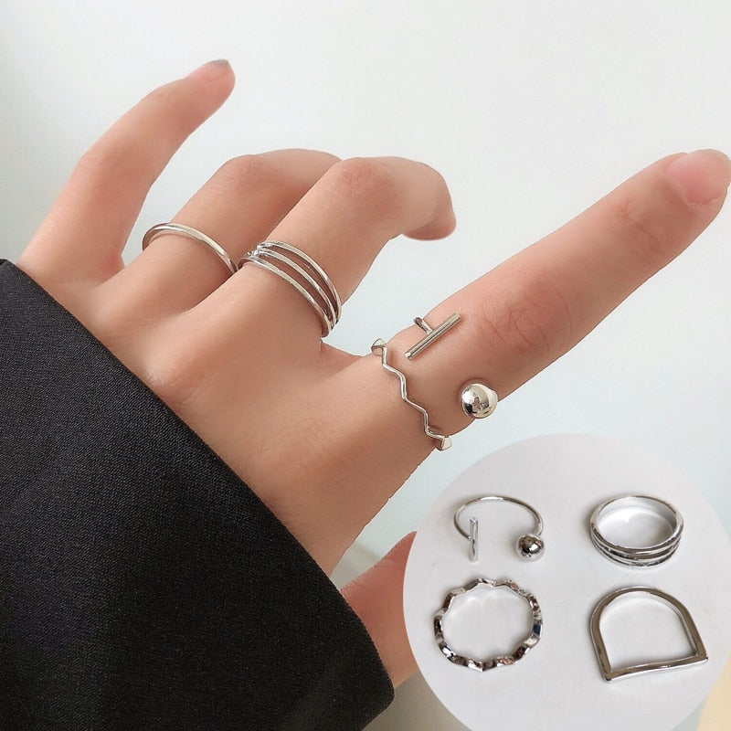 Fashion Jewelry Rings Set Hot Selling Metal Alloy Hollow Round Opening Women Finger Ring For Girl Lady Party Wedding Gifts