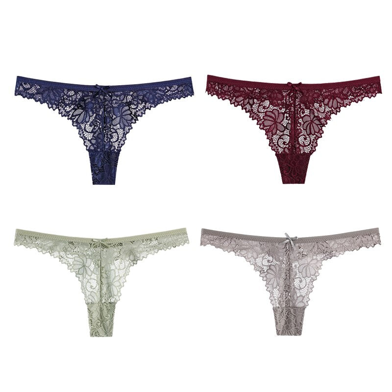 4Pcs Sexy Lace Panties Women Thong Breathable Low Waist Cotton Fashion Women&#39;s Hollow out Underwear Underpants Lingerie