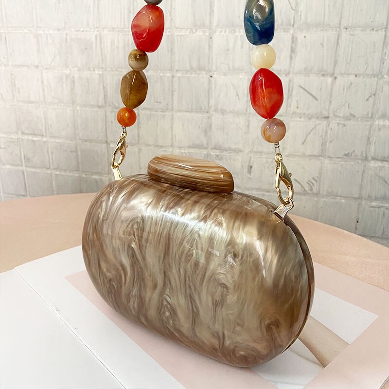 Brand Fashion Wallet Women Acrylic Bags Cute Round Luxury Marble Solid Brown Evening Handbag Wedding Vintage Casual Clutch