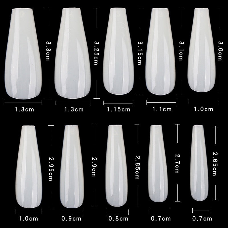 WAKEFULNESS 100Pcs Long Ballerina Nails Clear Coffin Fake Nails Tips ABS Full Cover Pointed Fasle Nails Manicure Charms