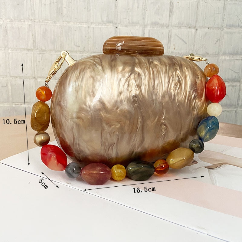 Brand Fashion Wallet Women Acrylic Bags Cute Round Luxury Marble Solid Brown Evening Handbag Wedding Vintage Casual Clutch