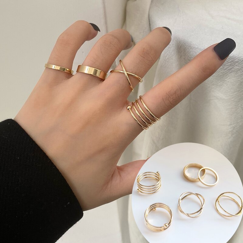 Fashion Jewelry Rings Set Hot Selling Metal Alloy Hollow Round Opening Women Finger Ring For Girl Lady Party Wedding Gifts