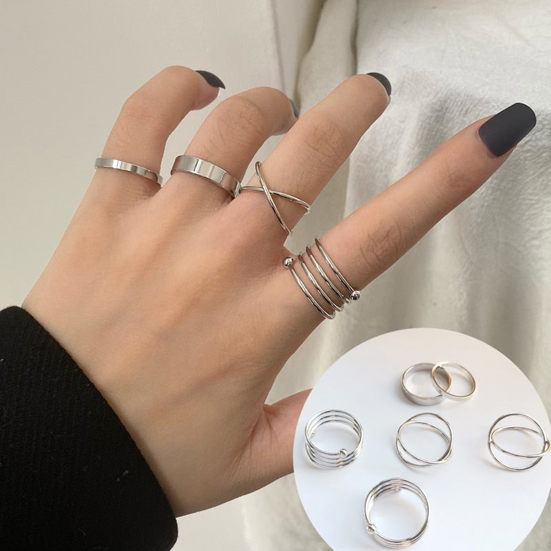 Fashion Jewelry Rings Set Hot Selling Metal Alloy Hollow Round Opening Women Finger Ring For Girl Lady Party Wedding Gifts