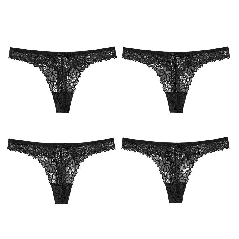 4Pcs Sexy Lace Panties Women Thong Breathable Low Waist Cotton Fashion Women&#39;s Hollow out Underwear Underpants Lingerie