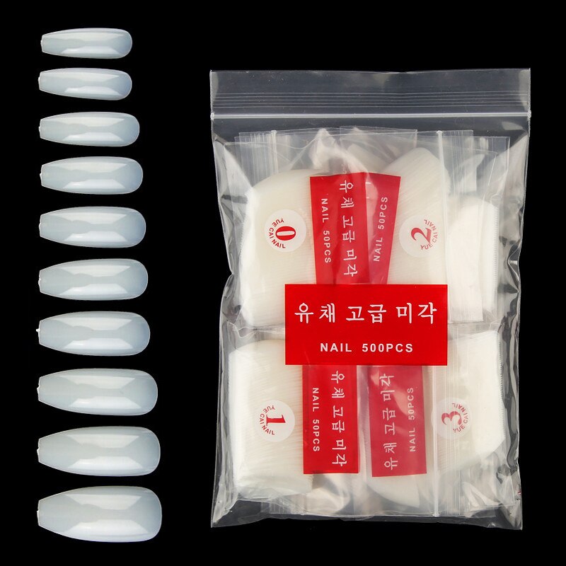 RIKONKA 100/500pcs/Bag False Ballerina Natural/Transparent Coffin Fake Nails Manicure Nails for Extension&amp;Protection Nail Art