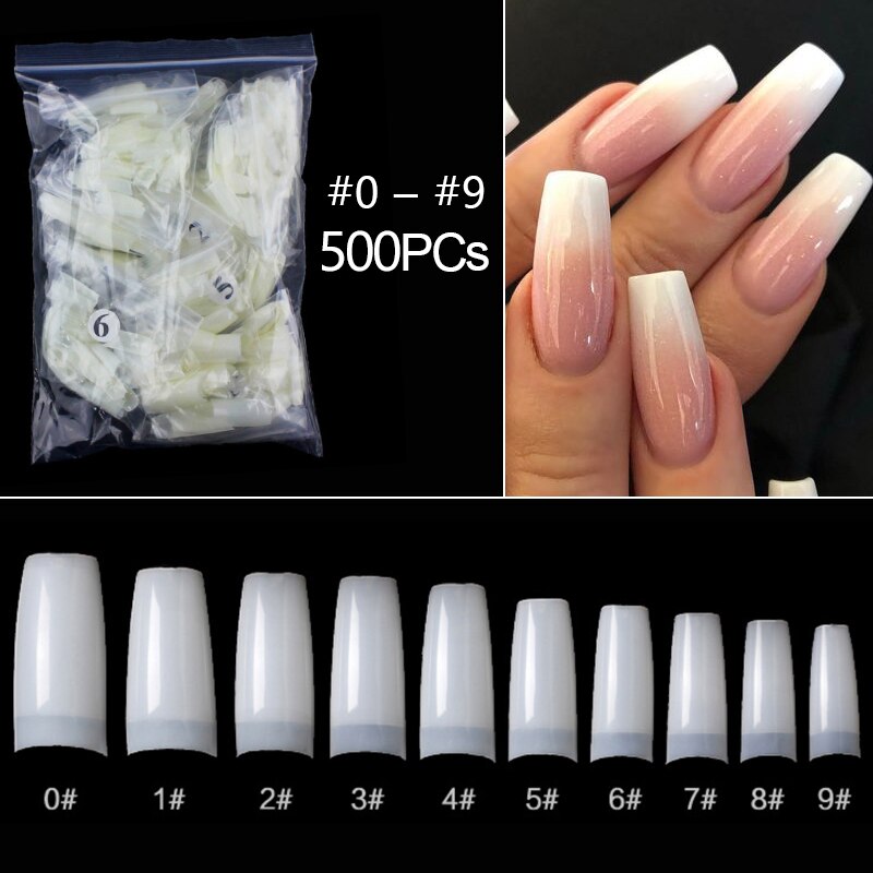 RIKONKA 100/500pcs/Bag False Ballerina Natural/Transparent Coffin Fake Nails Manicure Nails for Extension&amp;Protection Nail Art