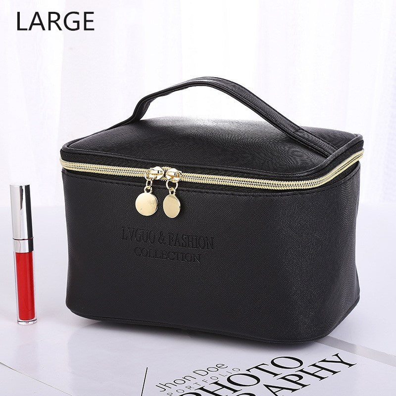 PURDORED 1 Pc  Large Women Cosmetic Bag PU Leather Waterproof  Zipper Make Up Bag Travel Washing Makeup  Organizer Beauty Case