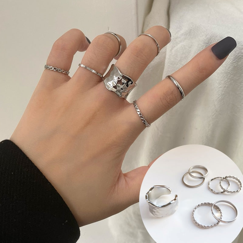 Fashion Jewelry Rings Set Hot Selling Metal Alloy Hollow Round Opening Women Finger Ring For Girl Lady Party Wedding Gifts