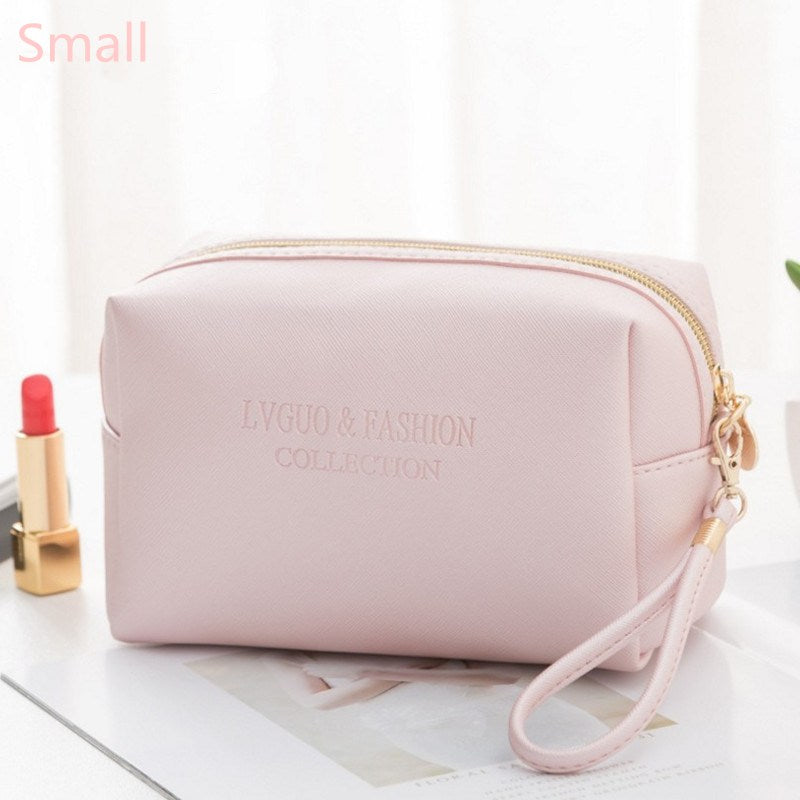 PURDORED 1 Pc  Large Women Cosmetic Bag PU Leather Waterproof  Zipper Make Up Bag Travel Washing Makeup  Organizer Beauty Case