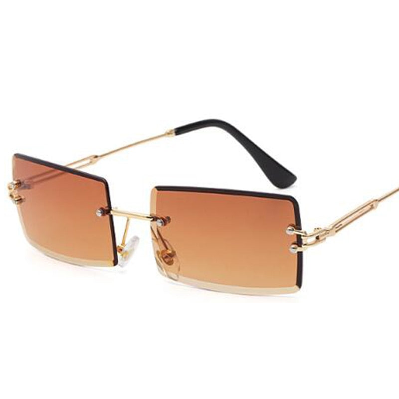 Rimless Sunglasses Rectangle Fashion Popular Women Men Shades  Small Square Sun Glasses For Female Summer Traveling Brown Oculos