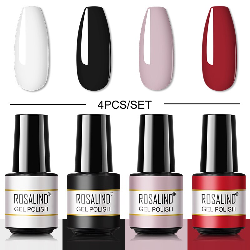 ROSALIND Gel Nail Polish Set 4PCS/6PCS Nail Kit Set Glitter vernis Semi Permanent  Base Top Coat  UV LED Nail Art Gel Polish Set