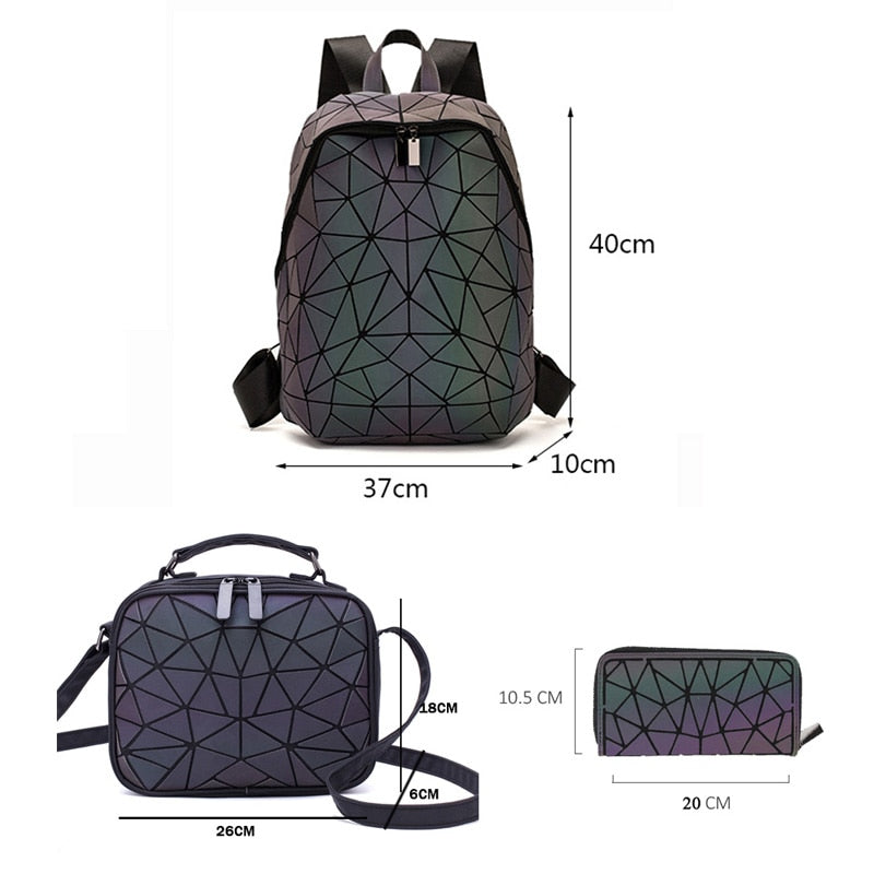 Set Backpacks Women Geometric Luminous Backpack School Purse Holographic Noctilucent Travel Bagpack Female Student Rucksack 2021