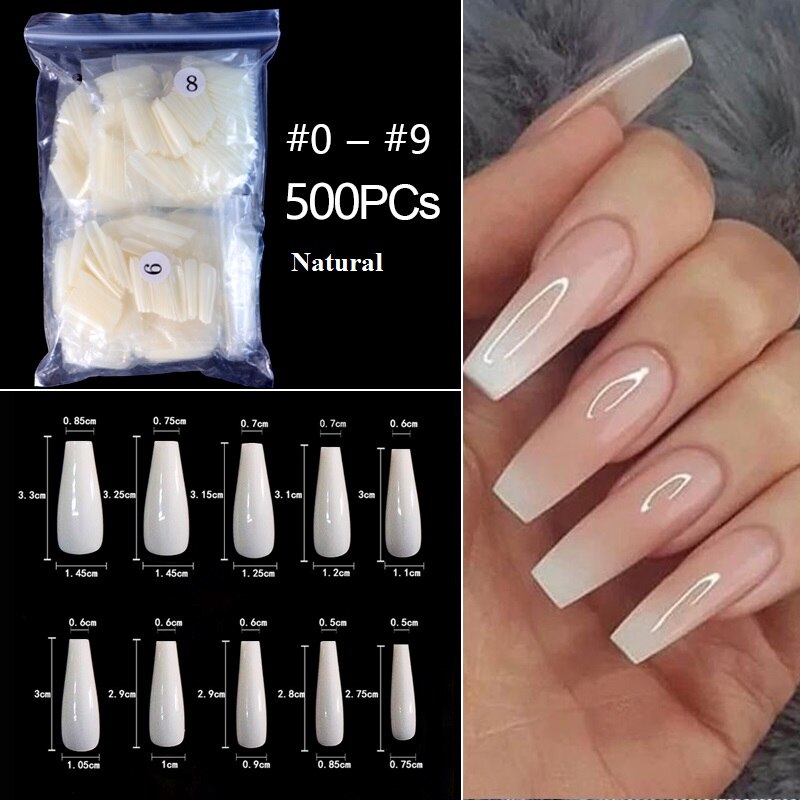 RIKONKA 100/500pcs/Bag False Ballerina Natural/Transparent Coffin Fake Nails Manicure Nails for Extension&amp;Protection Nail Art