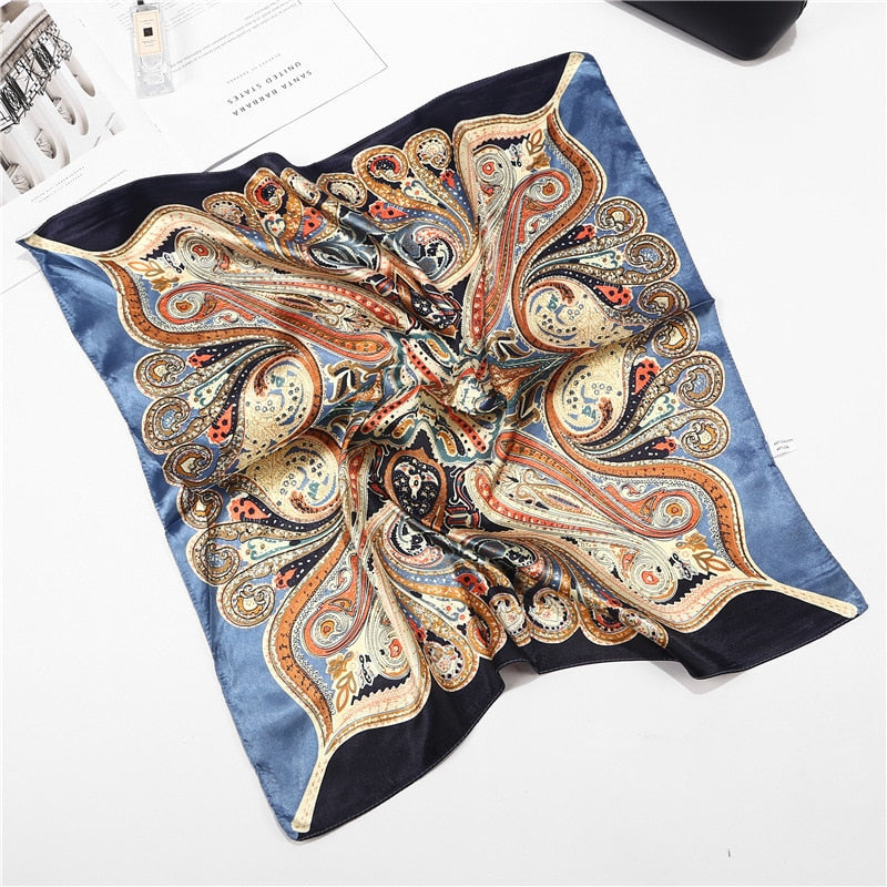 Scarf Satin Bandana Kerchief Silk Women's Luxury Brand Designer Summer Small Bag Wrap Retro Paisley Scarves Muslim Islamic