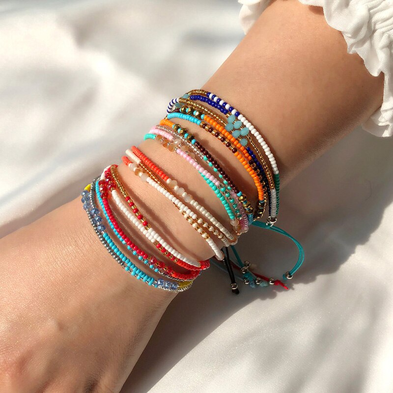 2020 Handmade Bohemian Friendship Bracelet Ethnic Colorful Seed Bead Charm Bracelet For Women Beach Party Gift