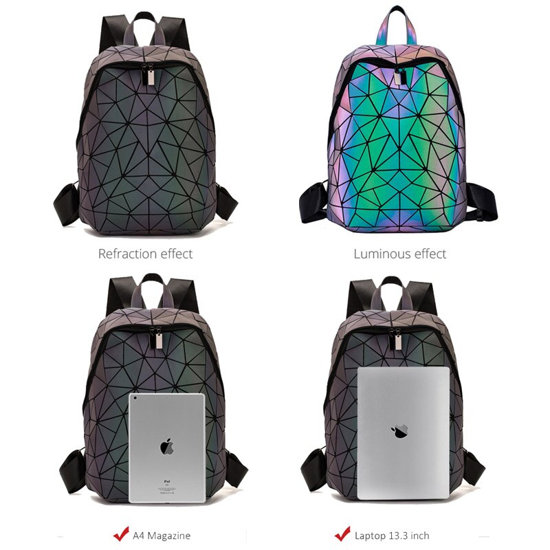 Set Backpacks Women Geometric Luminous Backpack School Purse Holographic Noctilucent Travel Bagpack Female Student Rucksack 2021