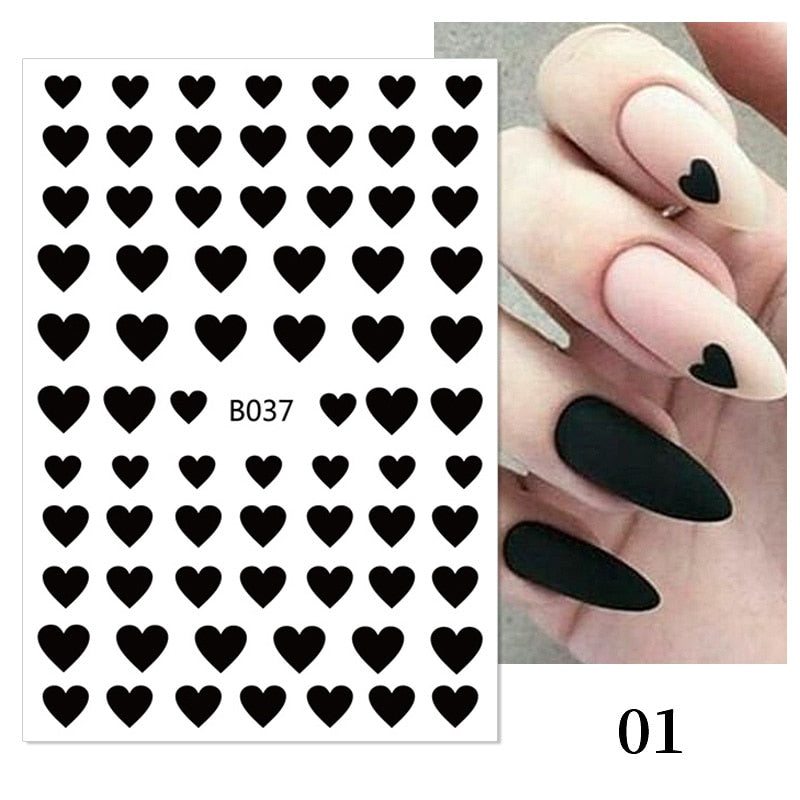 Harunouta Purple Heart Love Design 3D Nail Sticker Letters Stickers Face Pattern Trasnfer Sliders Valentine Nail Art Decoration