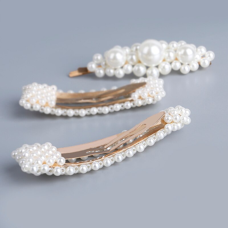 5Pcs/Set Fashion Pearl Hair Clip Snap Button Hair Pins for Women Sweet Pearl Hairpin Hair Clips Jewelry Lady Barrette Stick