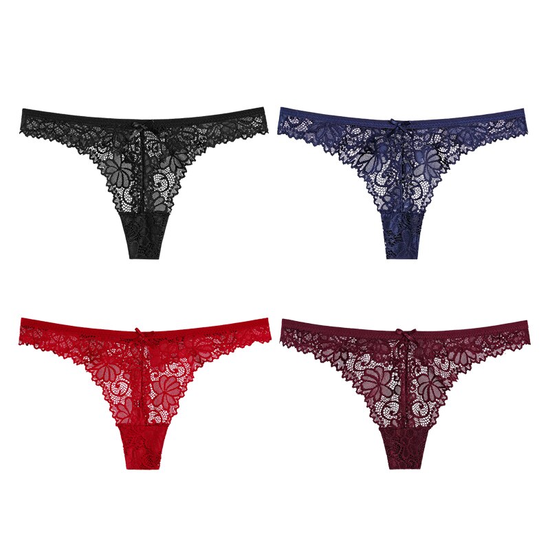 4Pcs Sexy Lace Panties Women Thong Breathable Low Waist Cotton Fashion Women&#39;s Hollow out Underwear Underpants Lingerie