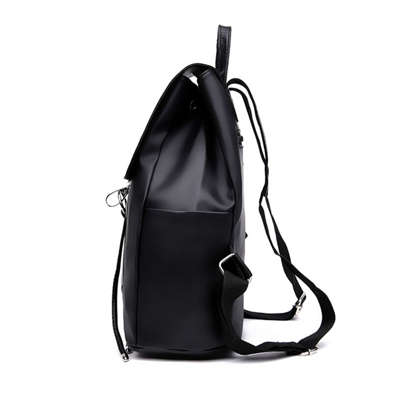 Simple Trending Solid Color Nylon Women&#39;s Backpacks Casual Large Capacity Design Black School Bags for Teenager