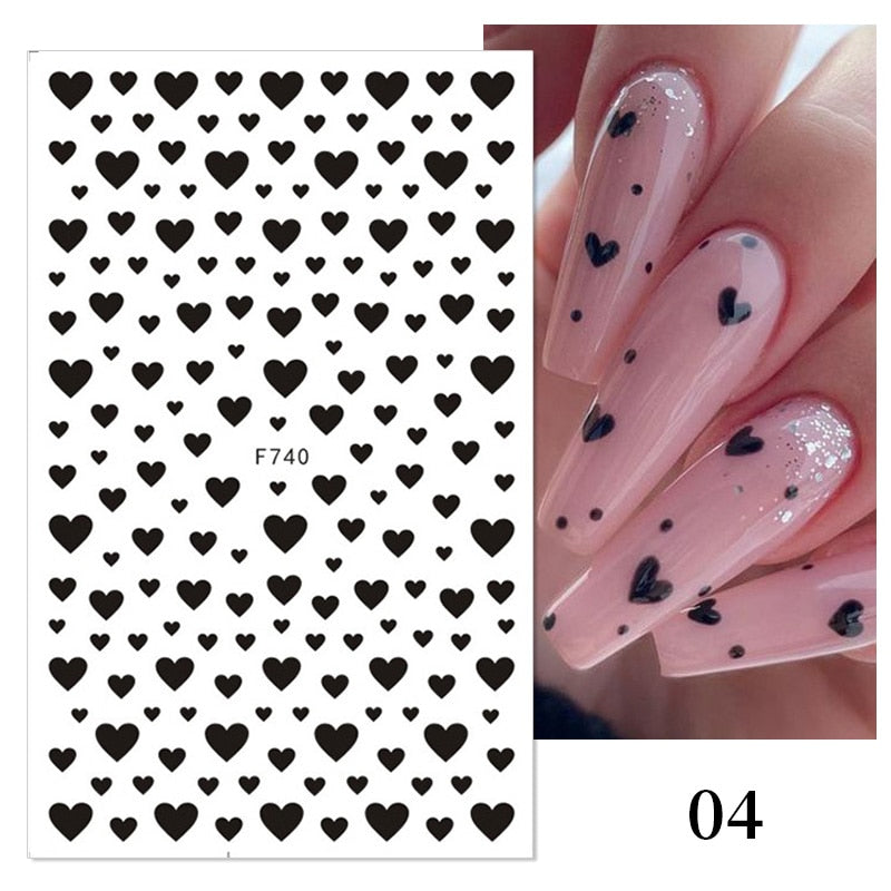 Harunouta Purple Heart Love Design 3D Nail Sticker Letters Stickers Face Pattern Trasnfer Sliders Valentine Nail Art Decoration