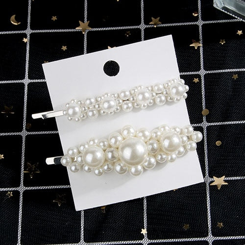 5Pcs/Set Fashion Pearl Hair Clip Snap Button Hair Pins for Women Sweet Pearl Hairpin Hair Clips Jewelry Lady Barrette Stick