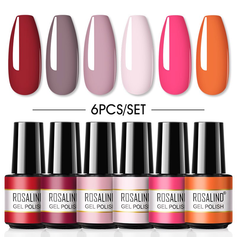 ROSALIND Gel Nail Polish Set 4PCS/6PCS Nail Kit Set Glitter vernis Semi Permanent  Base Top Coat  UV LED Nail Art Gel Polish Set