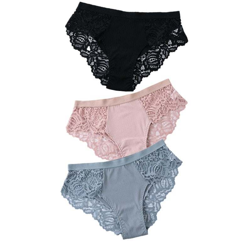 3 Pcs Cotton Panties Sexy Panty Briefs Lace Panties Women Underwear Lingerie Panties for Female Ladies Floral Pantys Underpants