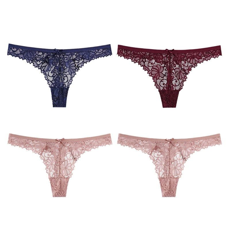 4Pcs Sexy Lace Panties Women Thong Breathable Low Waist Cotton Fashion Women&#39;s Hollow out Underwear Underpants Lingerie