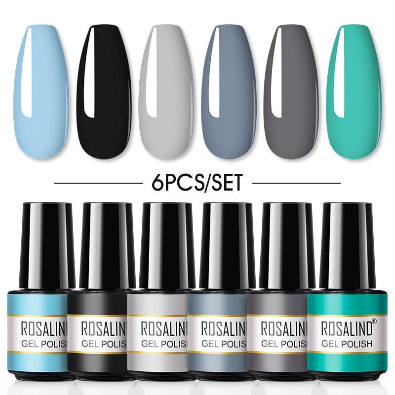 ROSALIND Gel Nail Polish Set 4PCS/6PCS Nail Kit Set Glitter vernis Semi Permanent  Base Top Coat  UV LED Nail Art Gel Polish Set