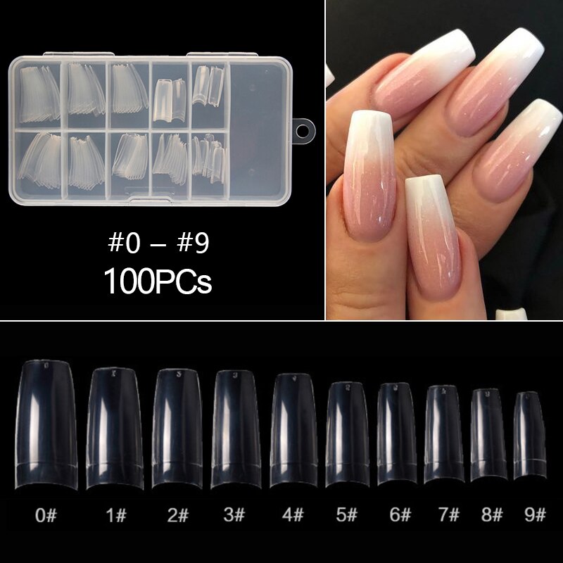 RIKONKA 100/500pcs/Bag False Ballerina Natural/Transparent Coffin Fake Nails Manicure Nails for Extension&amp;Protection Nail Art