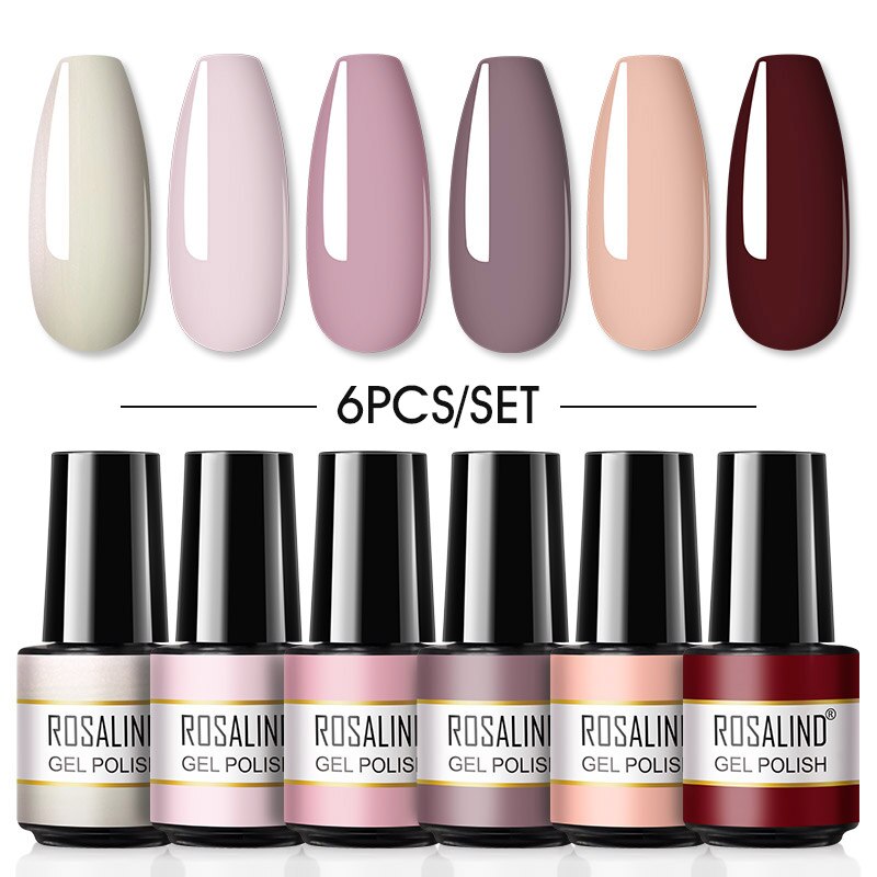 ROSALIND Gel Nail Polish Set 4PCS/6PCS Nail Kit Set Glitter vernis Semi Permanent  Base Top Coat  UV LED Nail Art Gel Polish Set