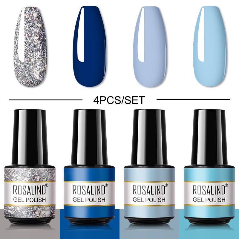 ROSALIND Gel Nail Polish Set 4PCS/6PCS Nail Kit Set Glitter vernis Semi Permanent  Base Top Coat  UV LED Nail Art Gel Polish Set