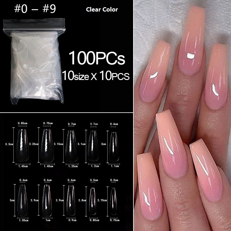 RIKONKA 100/500pcs/Bag False Ballerina Natural/Transparent Coffin Fake Nails Manicure Nails for Extension&amp;Protection Nail Art