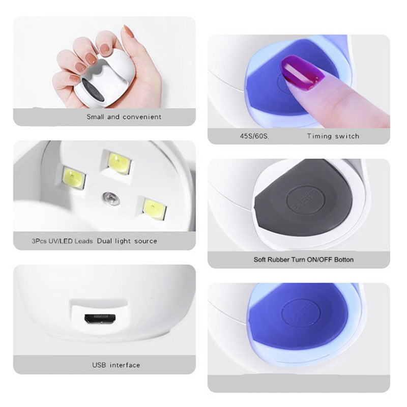 Nail Dryer MINI 3W USB UV LED Lamp Nail Art Manicure Tools Pink Egg Shape Design 30S Fast Drying Curing Light for Gel Polish