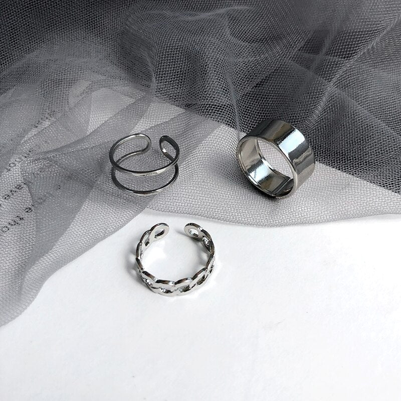 Fashion Jewelry Rings Set Hot Selling Metal Alloy Hollow Round Opening Women Finger Ring For Girl Lady Party Wedding Gifts